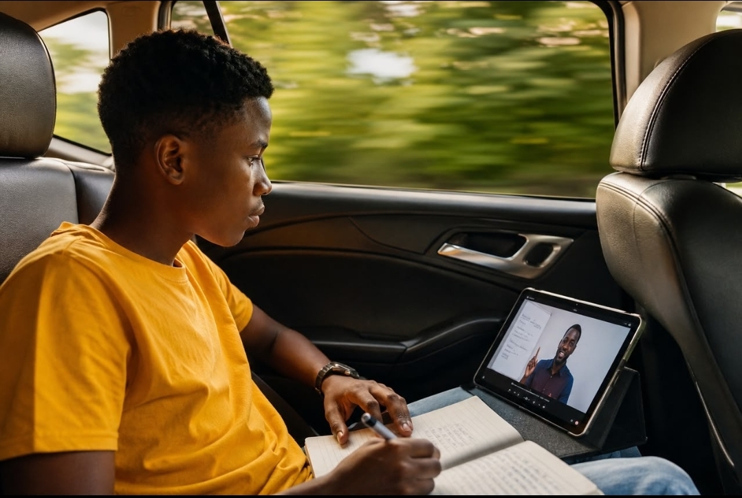 Learning in the car.